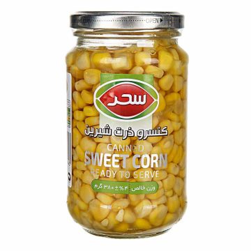 کنسرو ذرت شیرین شیشه سحر 380 گرم 