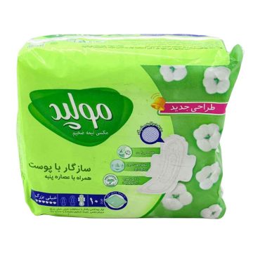 نوار بهداشتی بالدار نیمه ضخیم مشبک با عصاره پنبه سایز خیلی بزرگ مولپد 10 عددی کد 7162