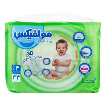 پوشک بچه سایز 4 بزرگ ( ۷ تا ۱۸ کیلوگرم ) مولفیکس 34 عددی