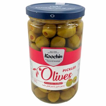 زیتون شور سبز با مغز فلفل دلمه شیشه کوچین 650 گرم 