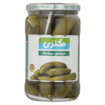 خیارشور سرکه ای درجه یک شیشه مکنزی 660 گرم
