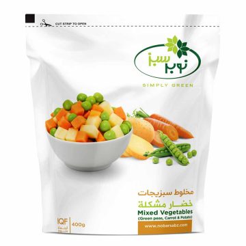 مخلوط سبزیجات منجمد نخود فرنگی و هویج و سیب زمینی نوبر سبز 400 گرم