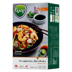 بشقاب آسیایی میگو و سبزیجات جعبه پمینا کاله 400 گرم