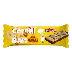 بار مغزیجات و غلات با طعم موز و روکش شکلات شیبابا 35 گرم