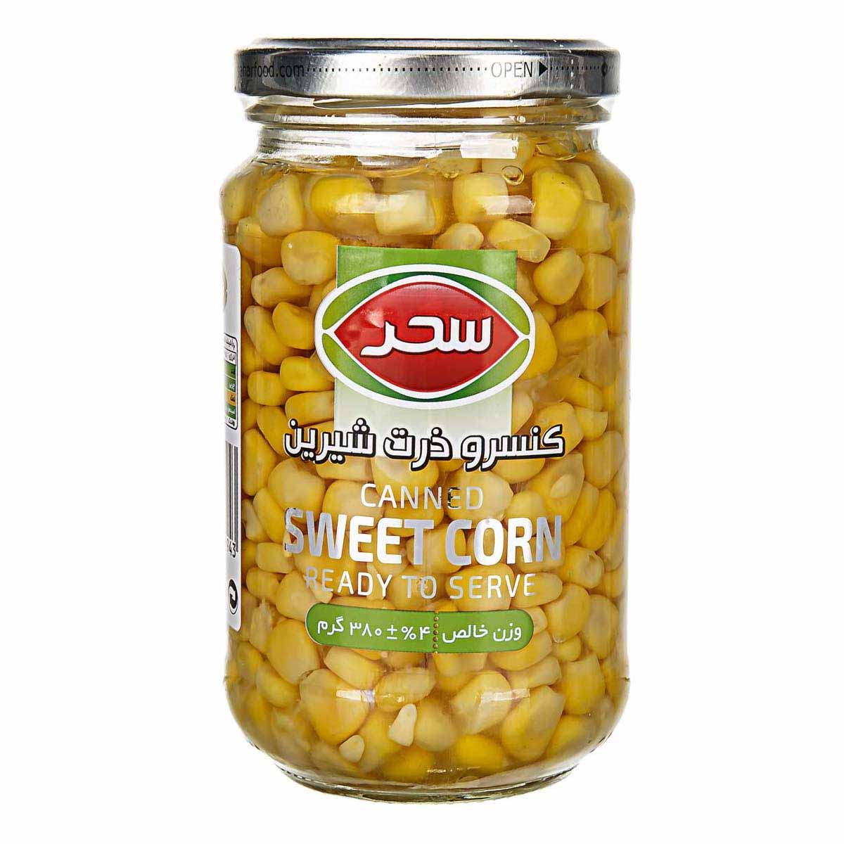 کنسرو ذرت شیرین شیشه سحر 380 گرم 
