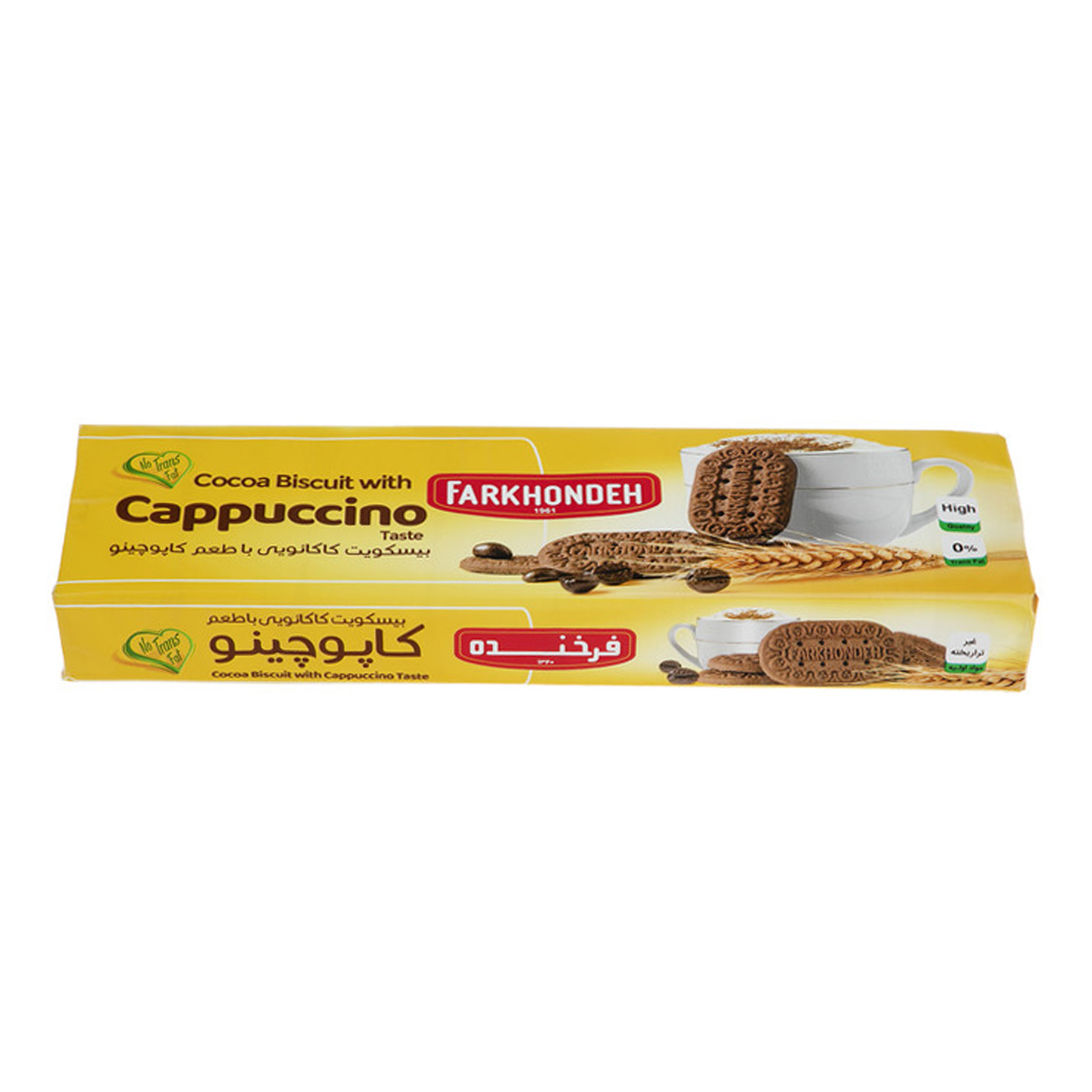بیسکویت کاکائویی با طعم کاپوچینو فرخنده 130 گرم 