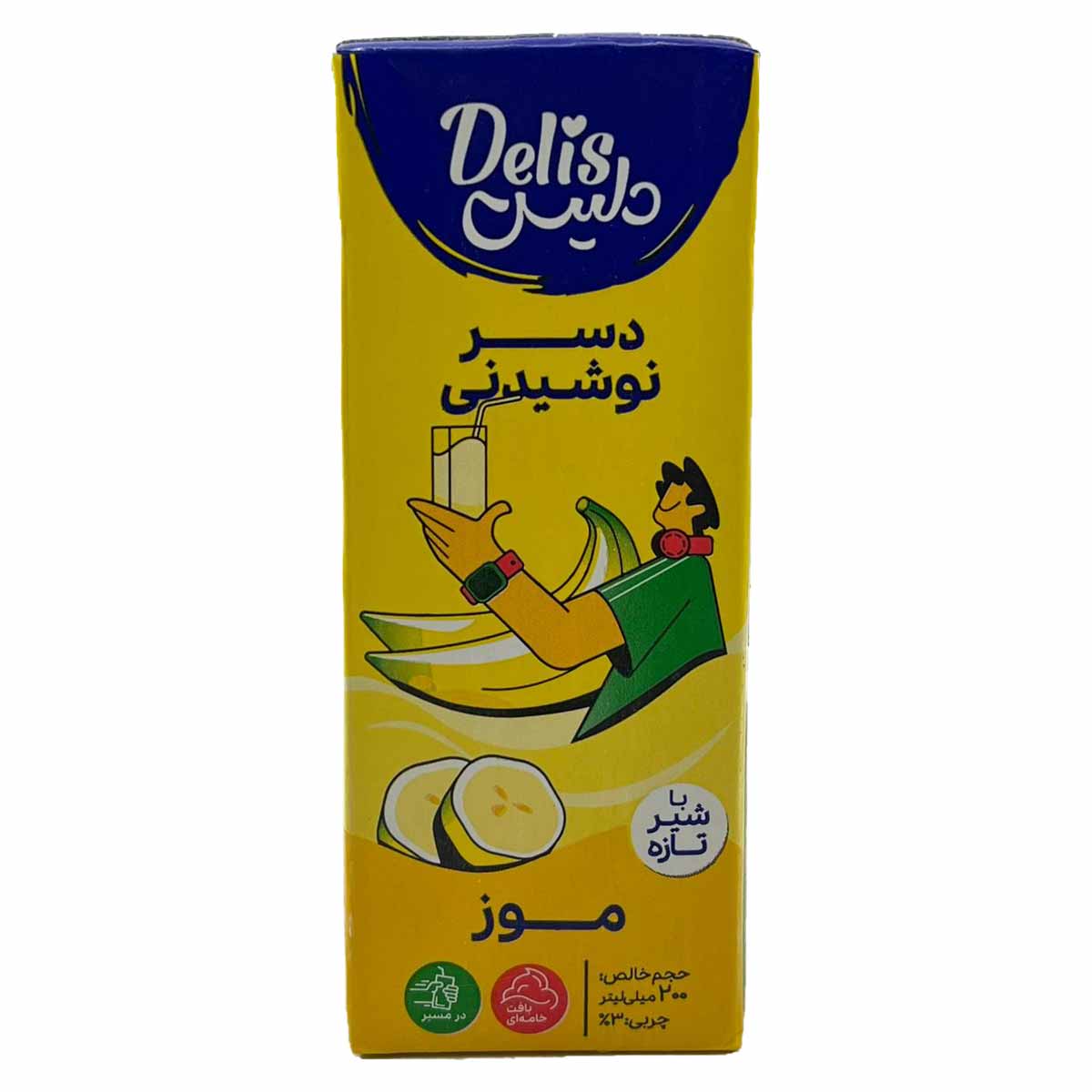 دسر شیری نوشیدنی موزی نیم چرب دلیس کاله 200 میلی لیتر