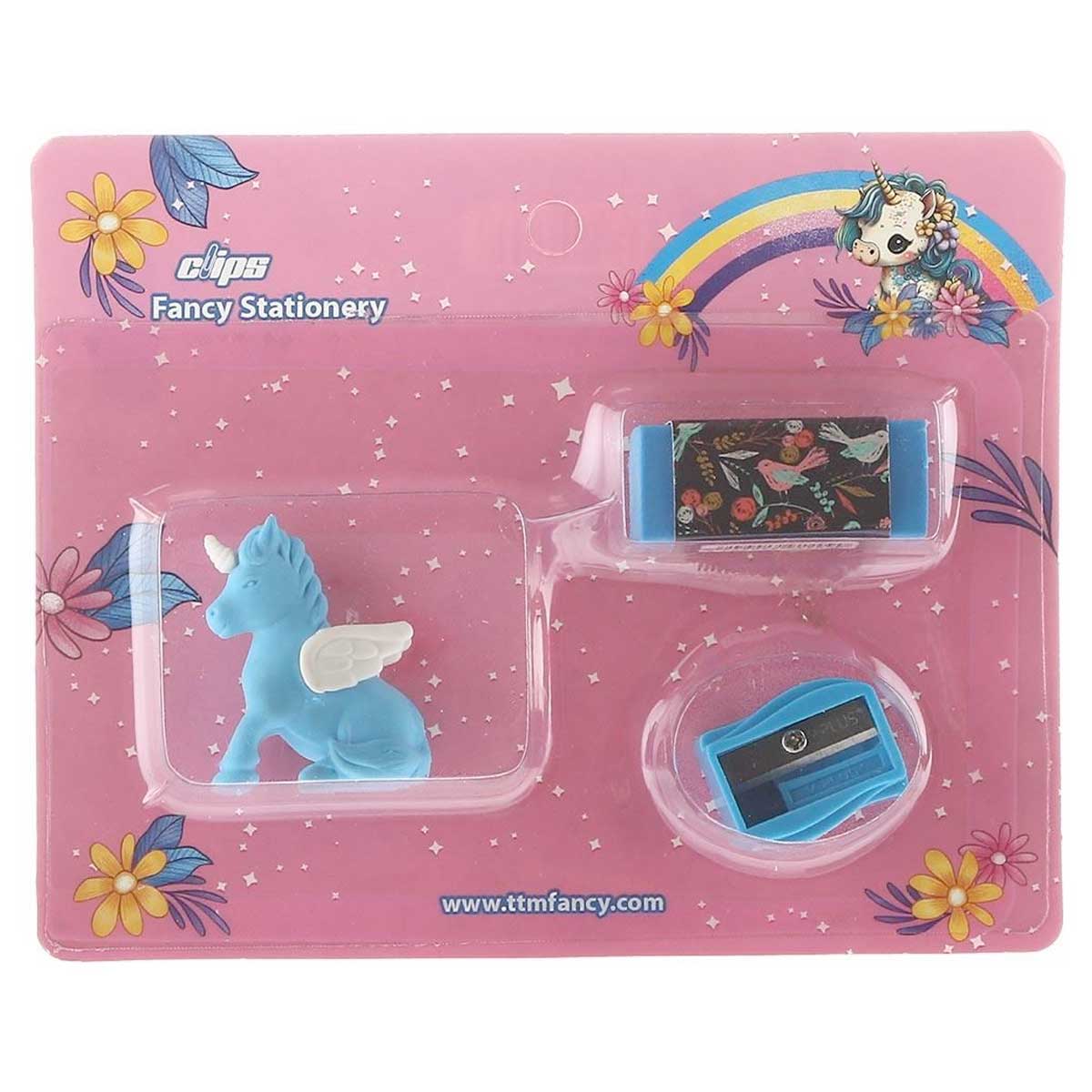 بسته تراش و پاک کن کلیپس طرح Unicorn کد 1833 آبی