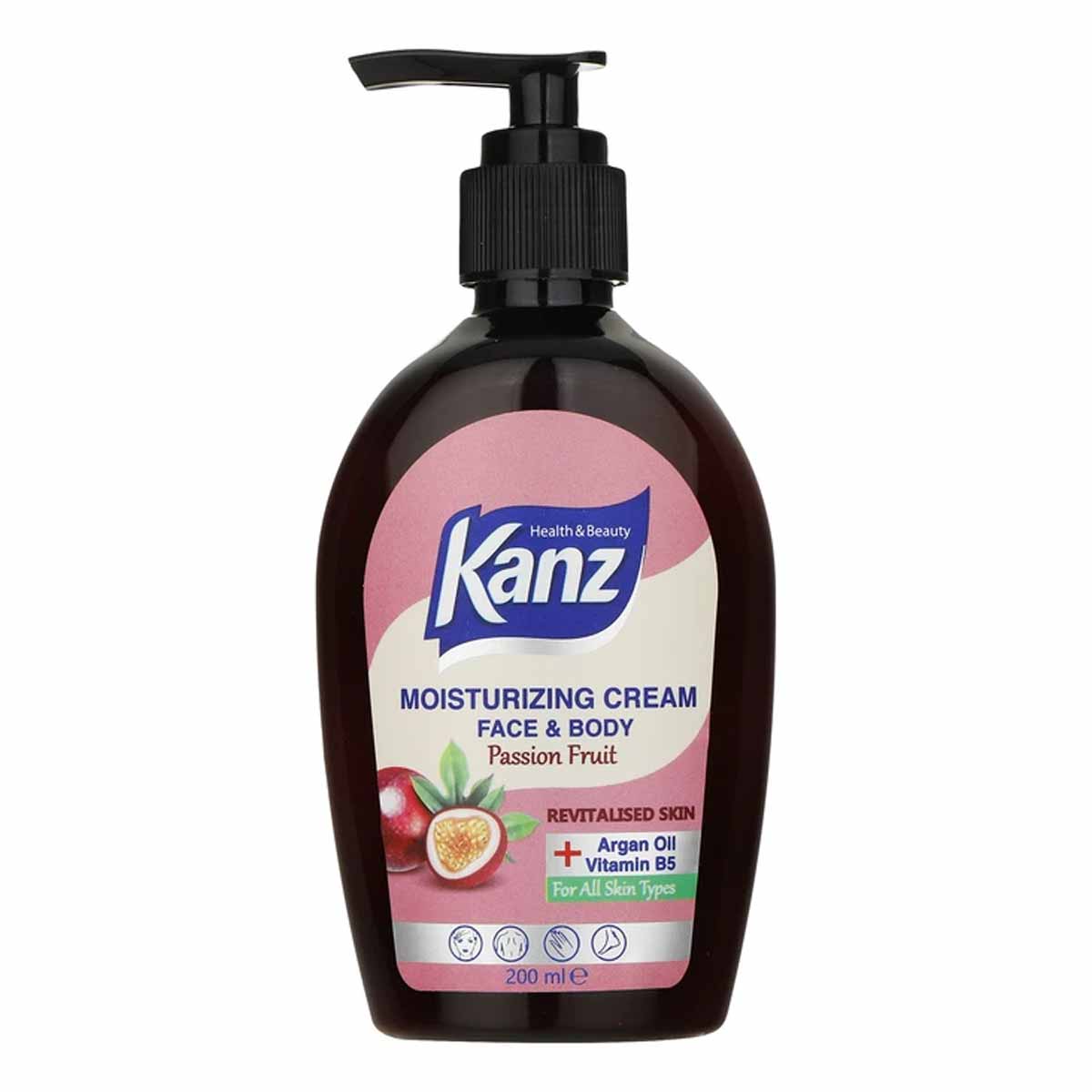 کرم پمپی مرطوب کننده صورت و بدن حاوی رایحه پشن فروت ، روغن آرگان و ویتامین B5 کنز 200 گرم