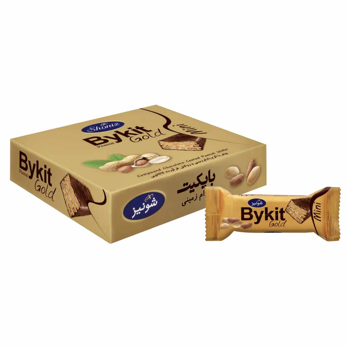 مینی ویفر با کرم بادام زمینی و روکش کاکائویی بایکیت شونیز 500 گرم