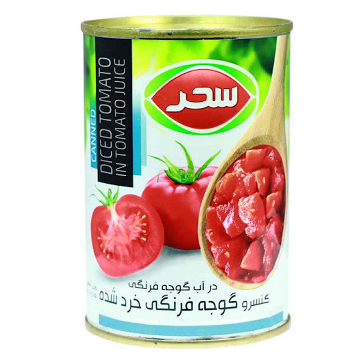 کنسرو گوجه فرنگی خرد شده در آب گوجه فرنگی سحر 400 گرم 