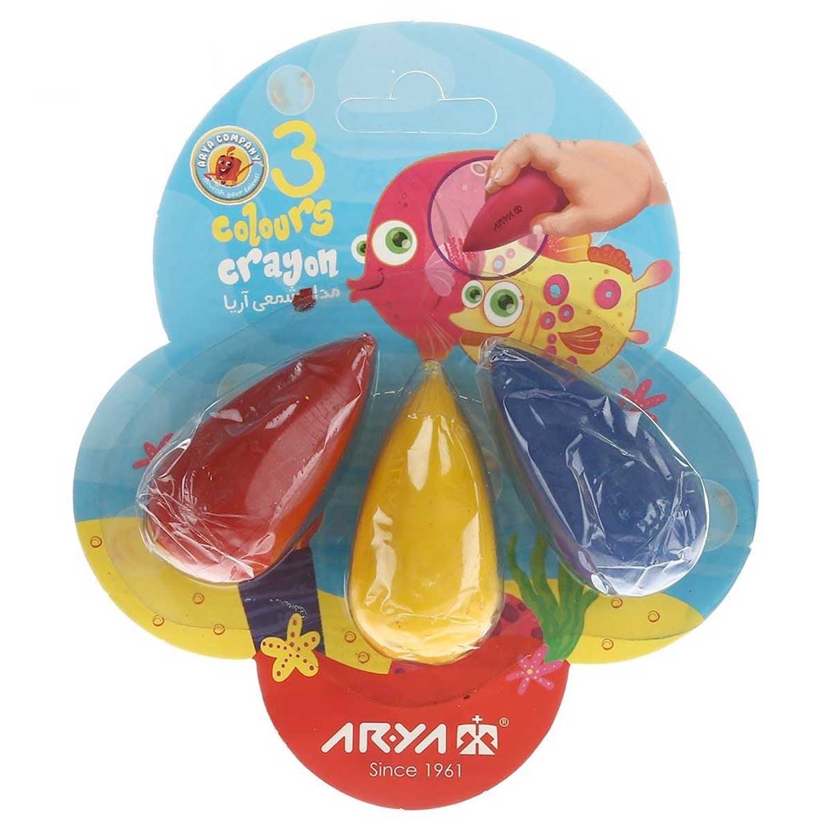 مداد شمعی 3 رنگ آریا مدل دوکی طرح ماهی کد 2055