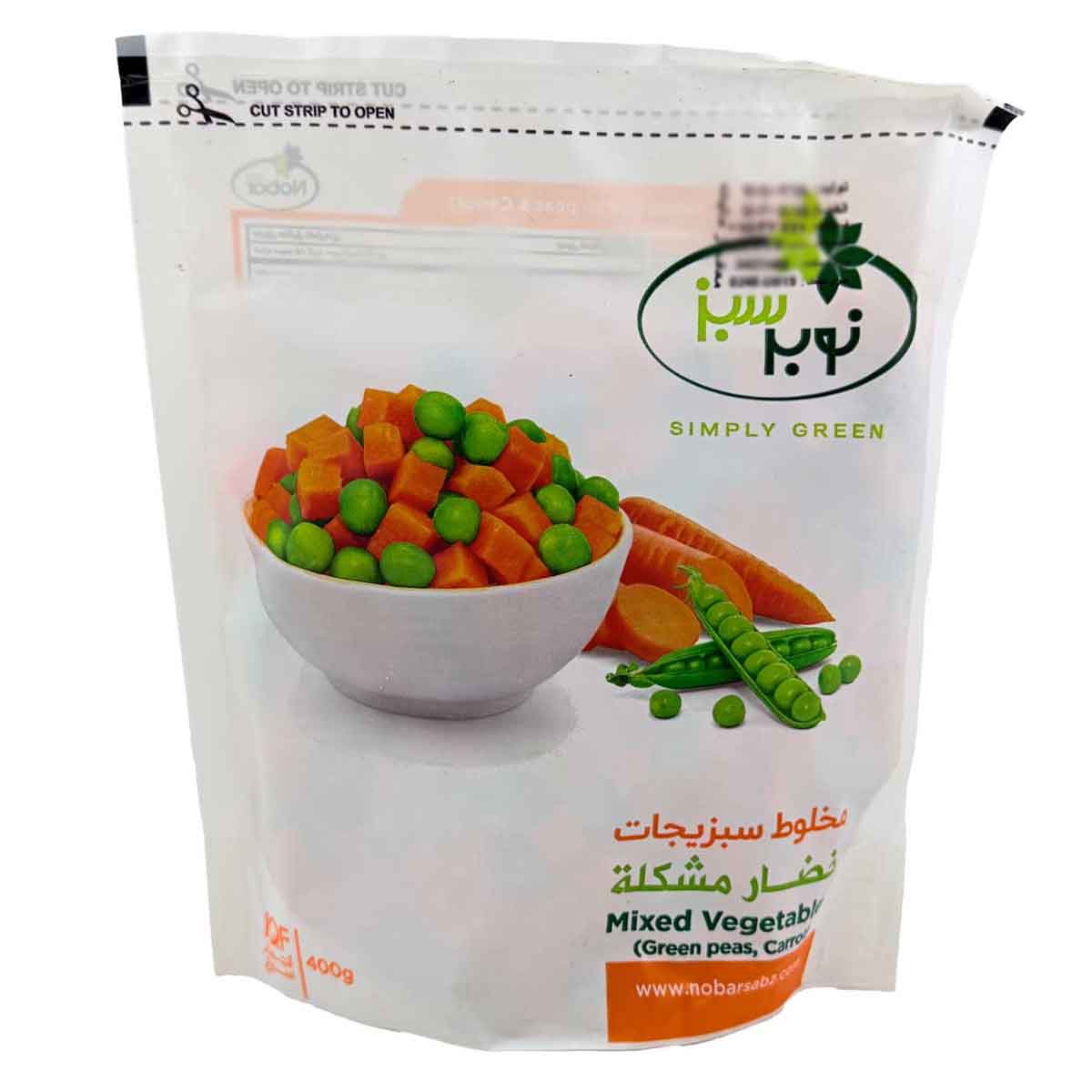 مخلوط سبزیجات منجمد نخود فرنگی و هویج نوبر سبز 400 گرم 