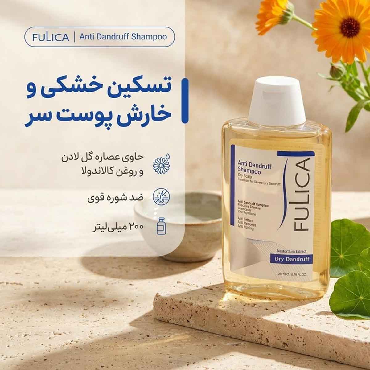 شامپو ضد شوره مخصوص پوست سر خشک فولیکا 200 گرم