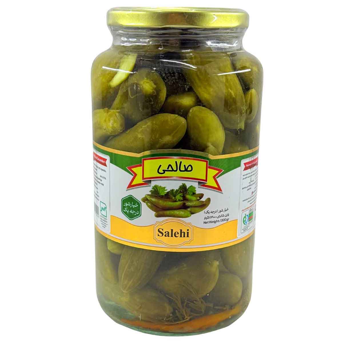 خیارشور سرکه ای درجه یک شیشه صالحی 1300 گرم