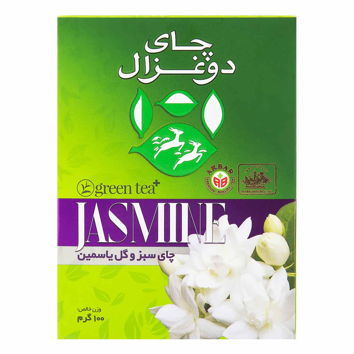 چای سبز و گل یاسمین دو غزال 100 گرم