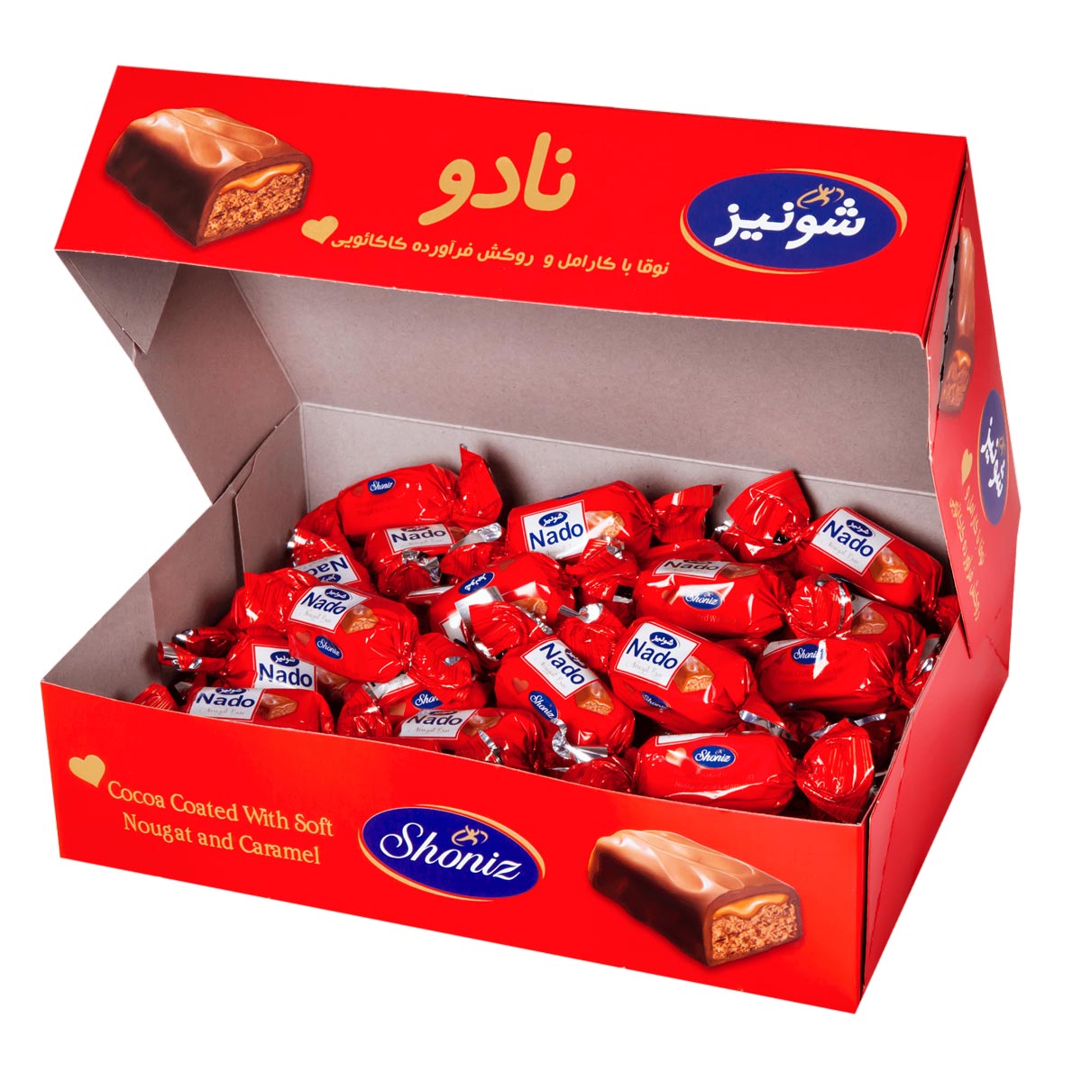 نوقا با کارامل و روکش فرآورده کاکائویی نادو شونیز 500 گرم