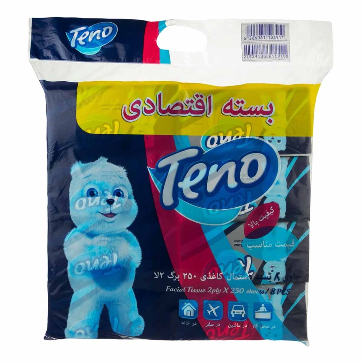 دستمال کاغذی اقتصادی 250 برگ دولا تنو (500برگ) 8 عددی