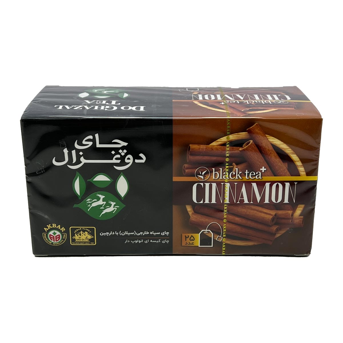 چای کیسه ای سیاه خارجی ( سیلان ) با دارچین دو غزال 25 عددی