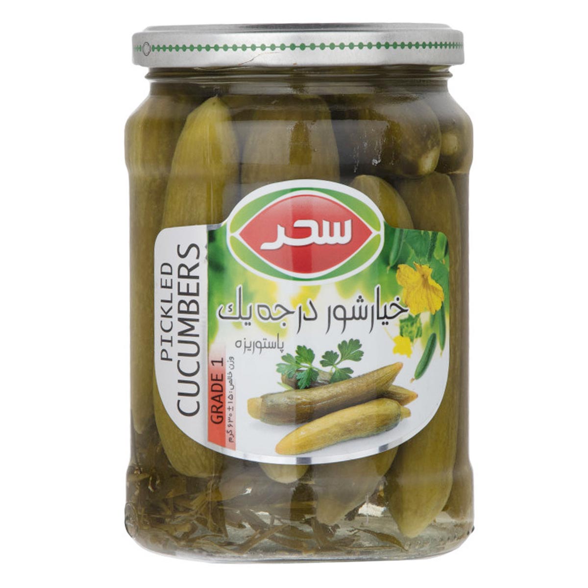خیارشور درجه یک شیشه سحر 630 گرم